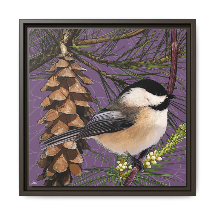 Black-capped Chickadee: Maine State Bird — Framed Canvas Print