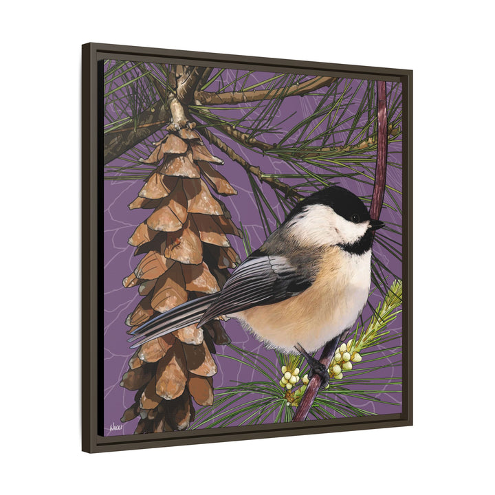 Black-capped Chickadee: Maine State Bird — Framed Canvas Print