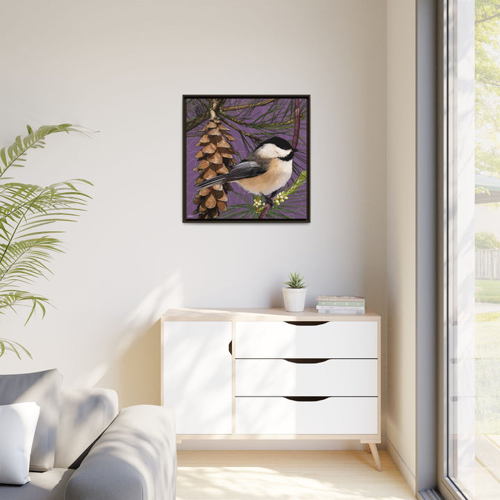 Black-capped Chickadee: Maine State Bird — Framed Canvas Print