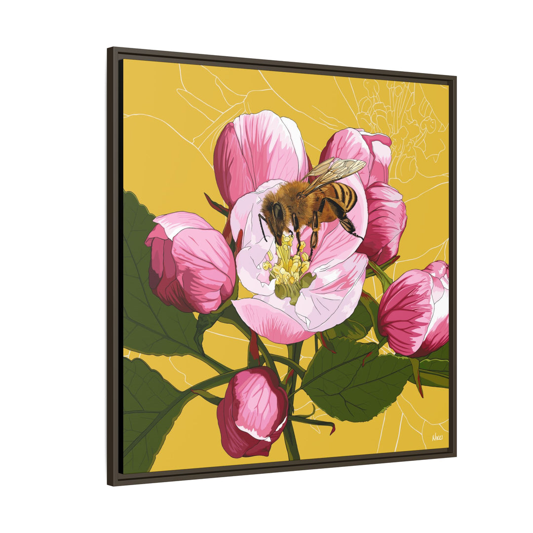 Apple Blossom & Honeybee Framed Canvas — Arkansas State Flower Wall Art