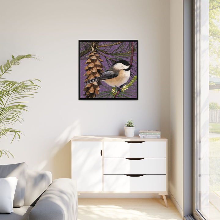 Black-capped Chickadee: Maine State Bird — Framed Canvas Print