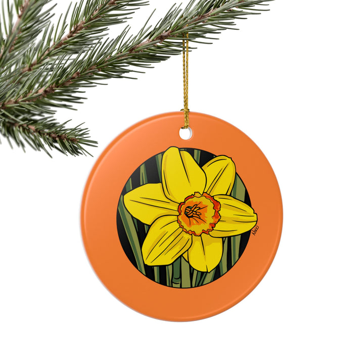 Yellow Daffodil Ceramic Ornament — Double-Sided Floral Holiday Decor