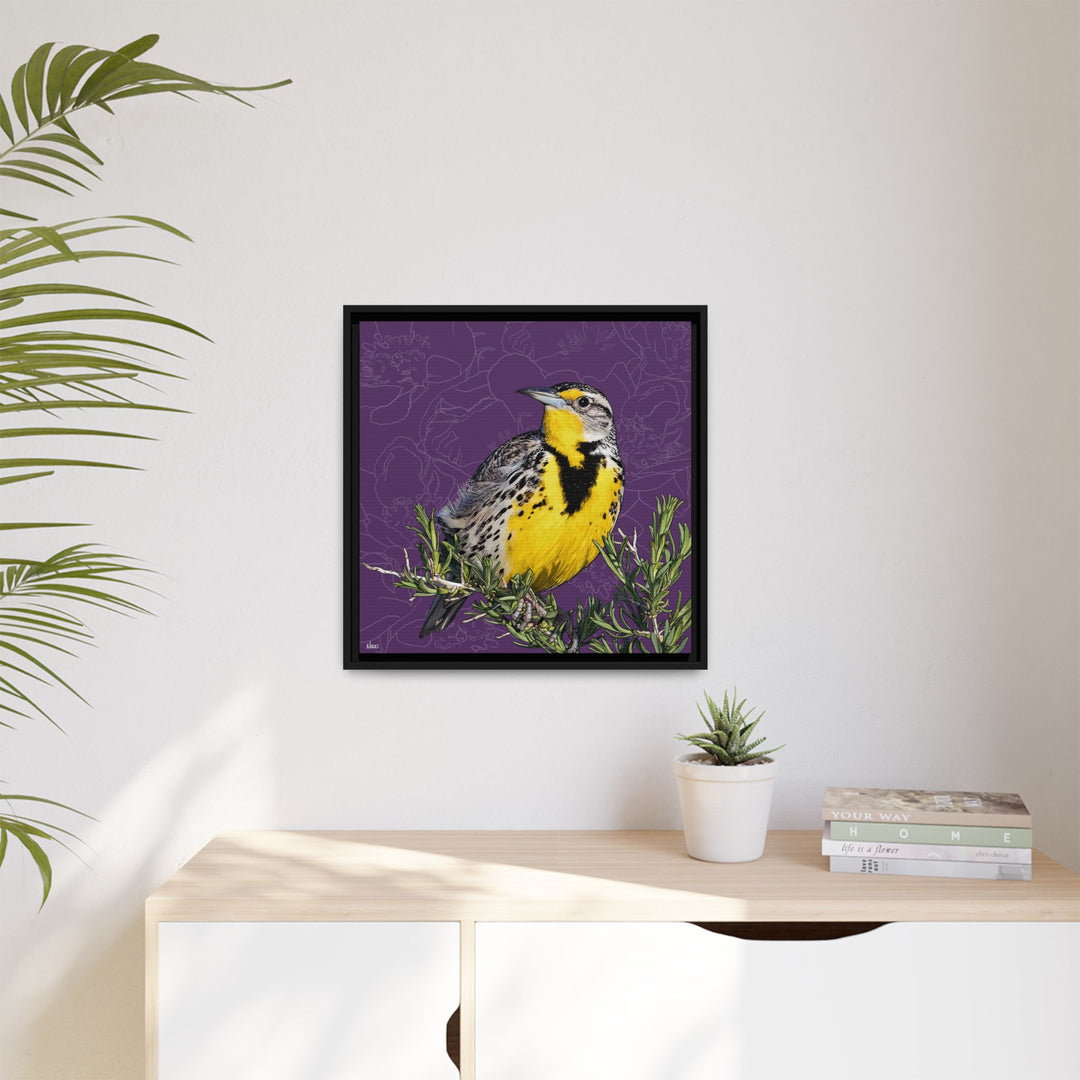 Western Meadowlark: North Dakota State Bird — Framed Canvas Print