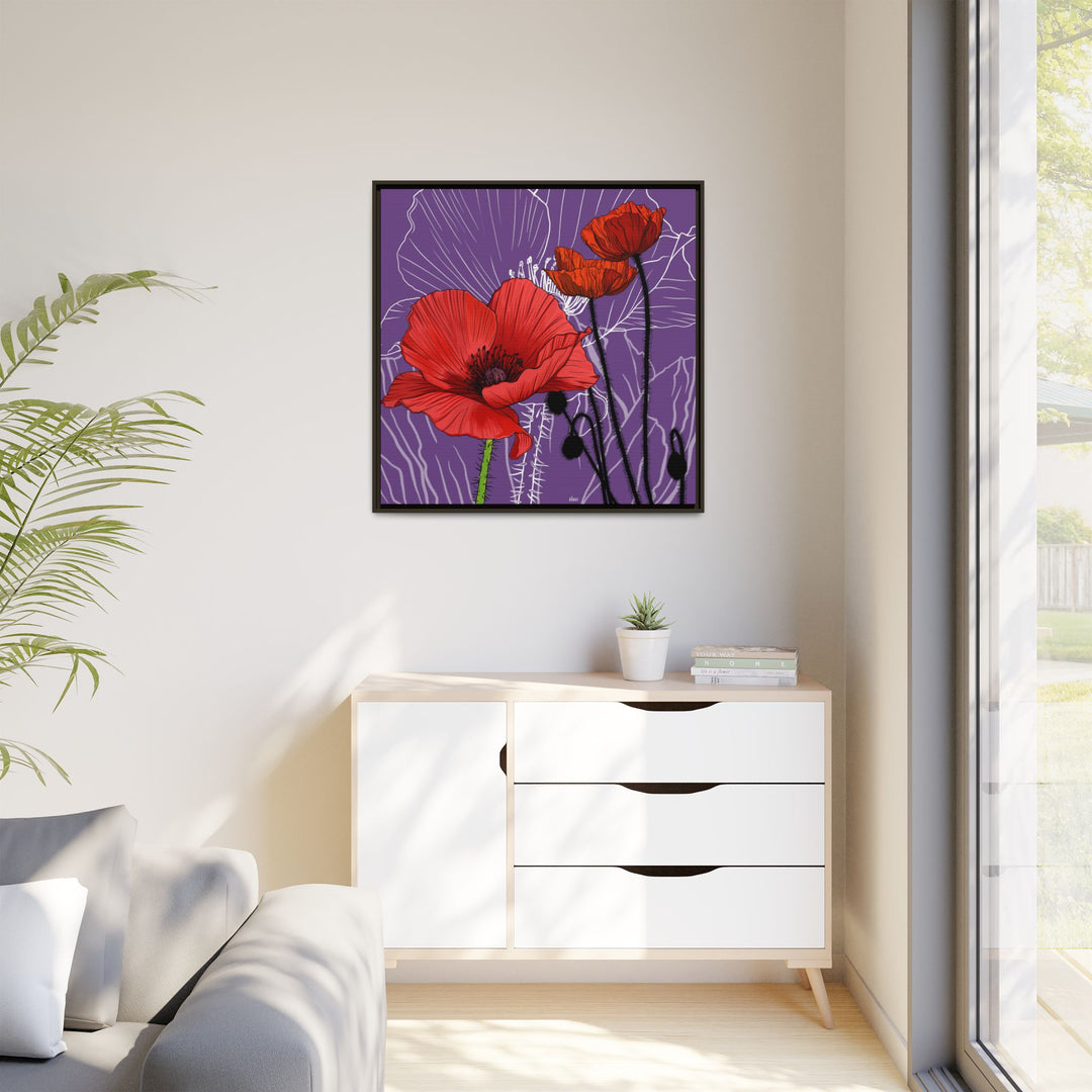 Poppy: August Birth Month Flower — Framed Canvas Print Wall Art