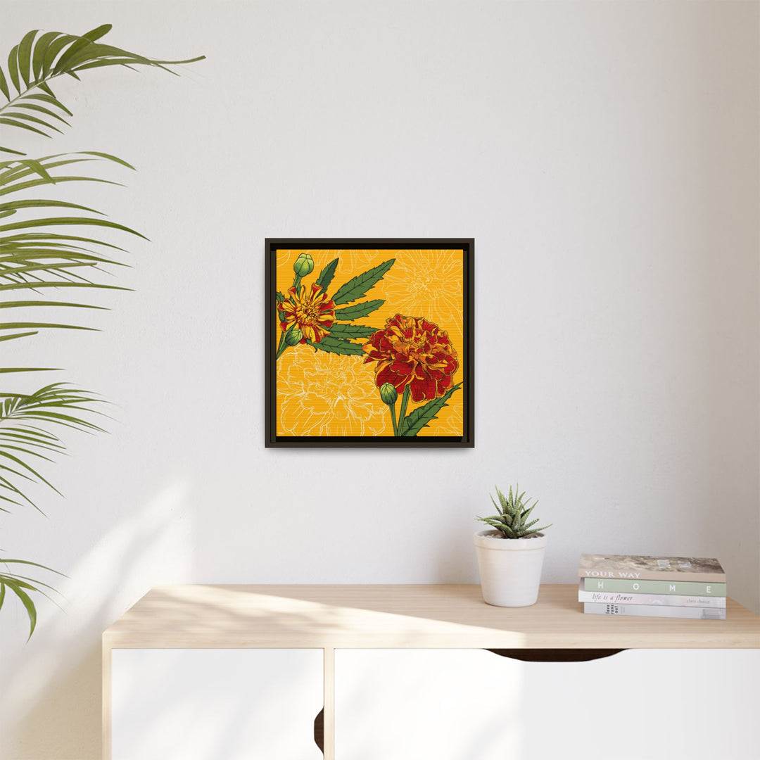 Marigold: October Birth Month Flower — Framed Canvas Print Wall Art