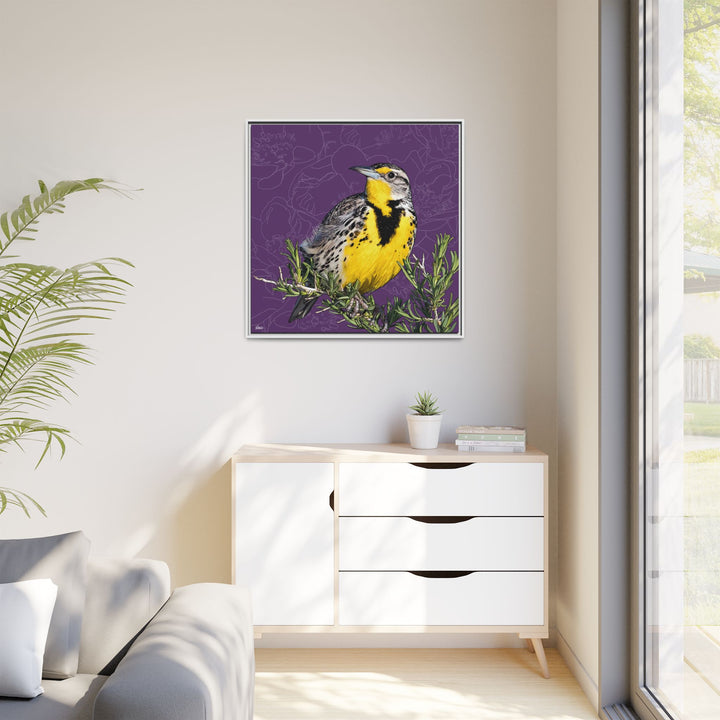 Western Meadowlark: North Dakota State Bird — Framed Canvas Print