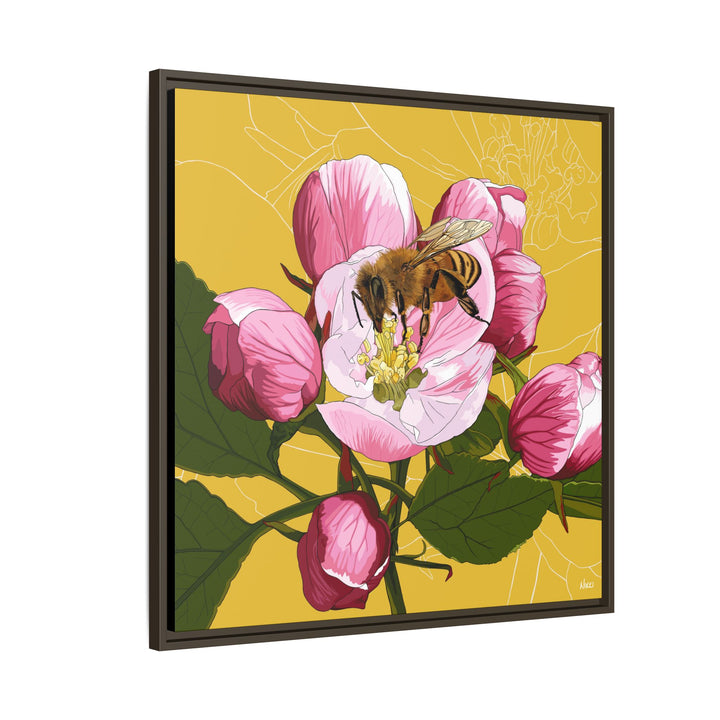Apple Blossom & Honeybee Framed Canvas — Arkansas State Flower Wall Art