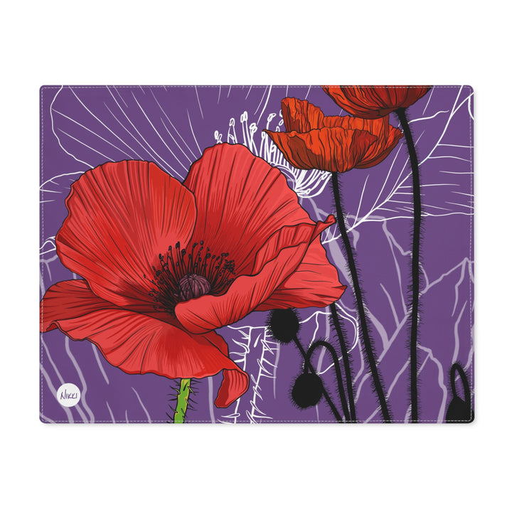 Red Poppy Cotton Twill Placemat — August Birth Month Flower