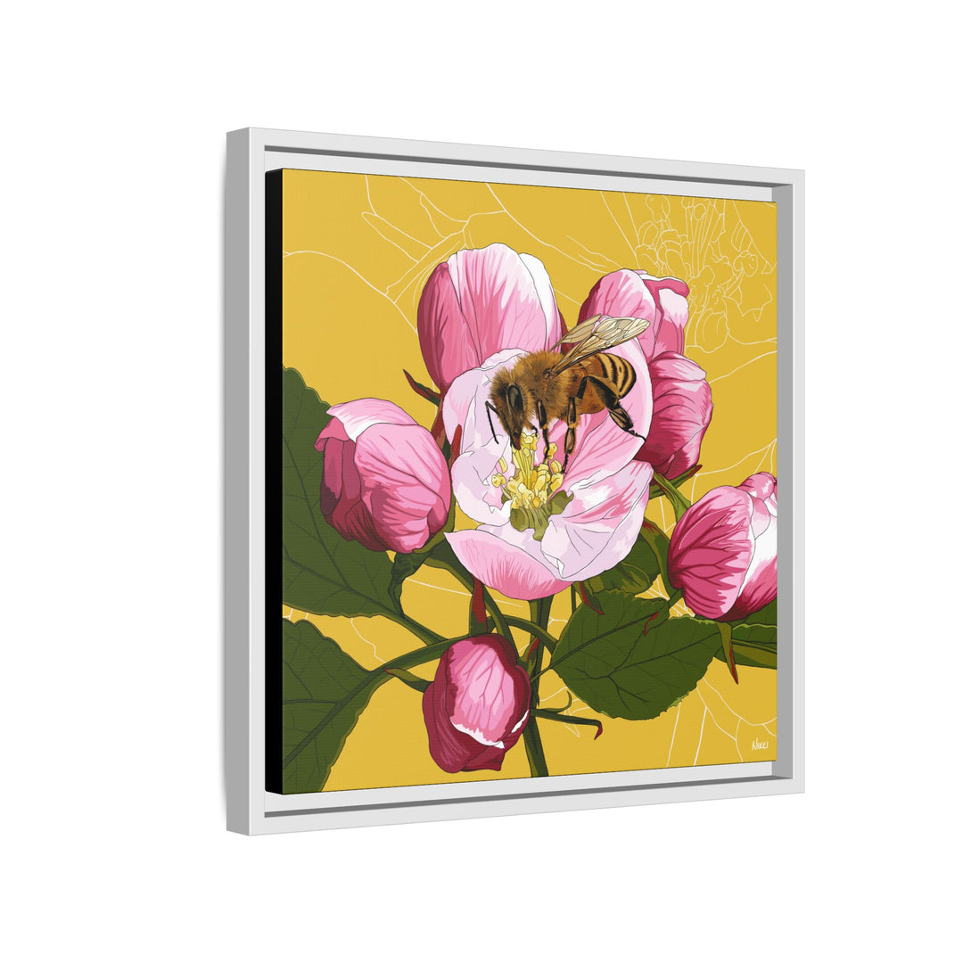 Apple Blossom & Honeybee Framed Canvas — Arkansas State Flower Wall Art