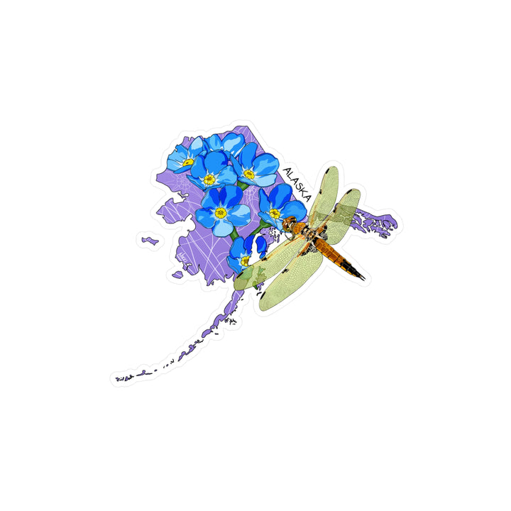 Dragonfly & Forget-Me-Not Kiss-Cut Vinyl Sticker — Floral Nature Decal for Water Bottles, Laptops & Windows