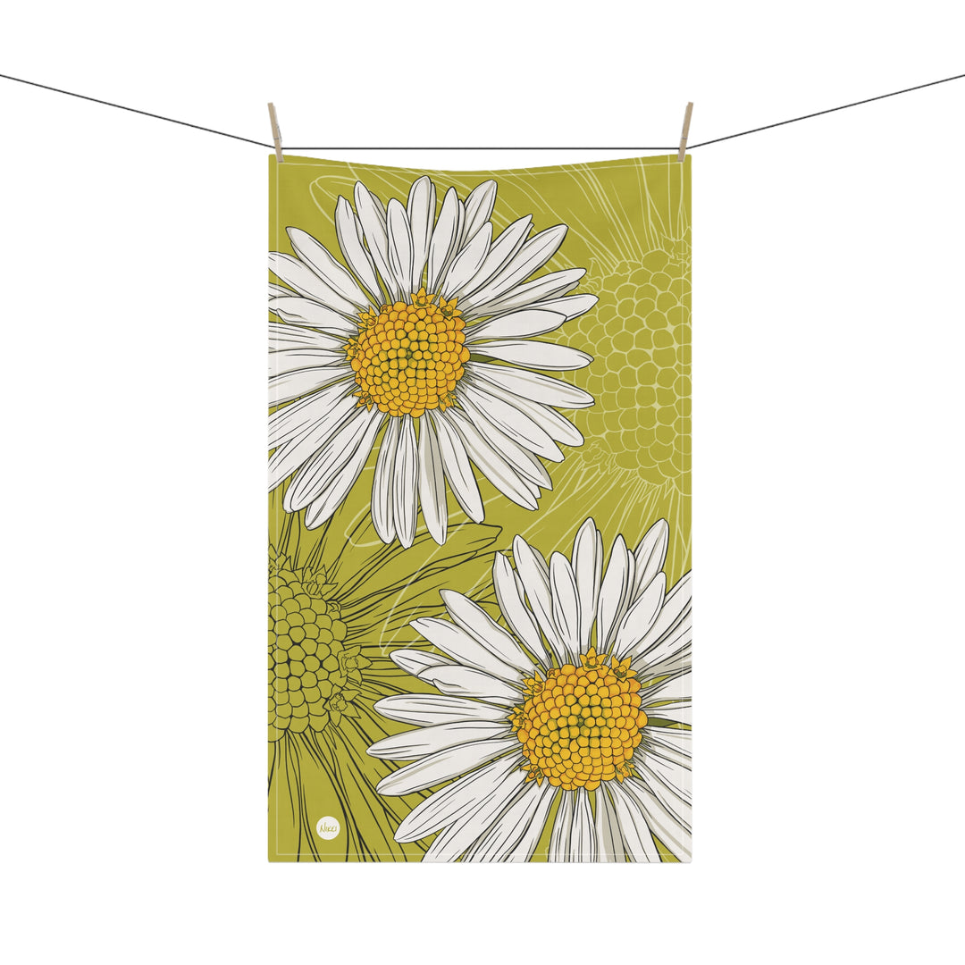 Daisy Floral Cotton Tea Towel — April Birth Month Flower Kitchen Towel