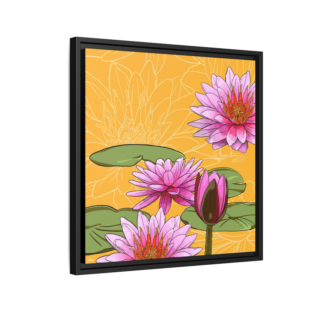 Water Lily: July Birth Month Flower — Framed Canvas Print Wall Art