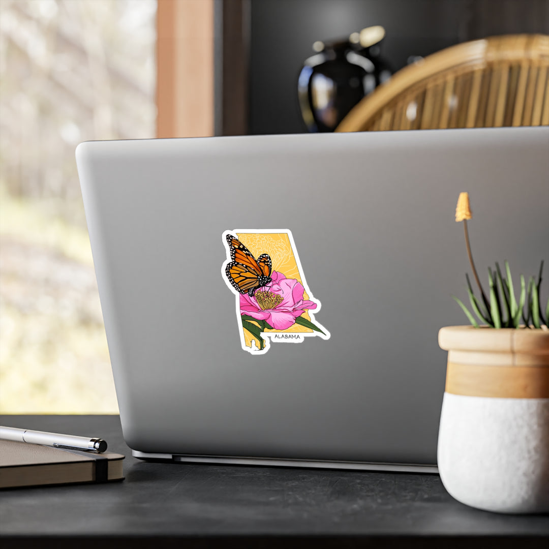 Alabama State Flowers + Insects Sticker — Monarch Butterfly + Camellia  — Kiss-Cut Vinyl Decal
