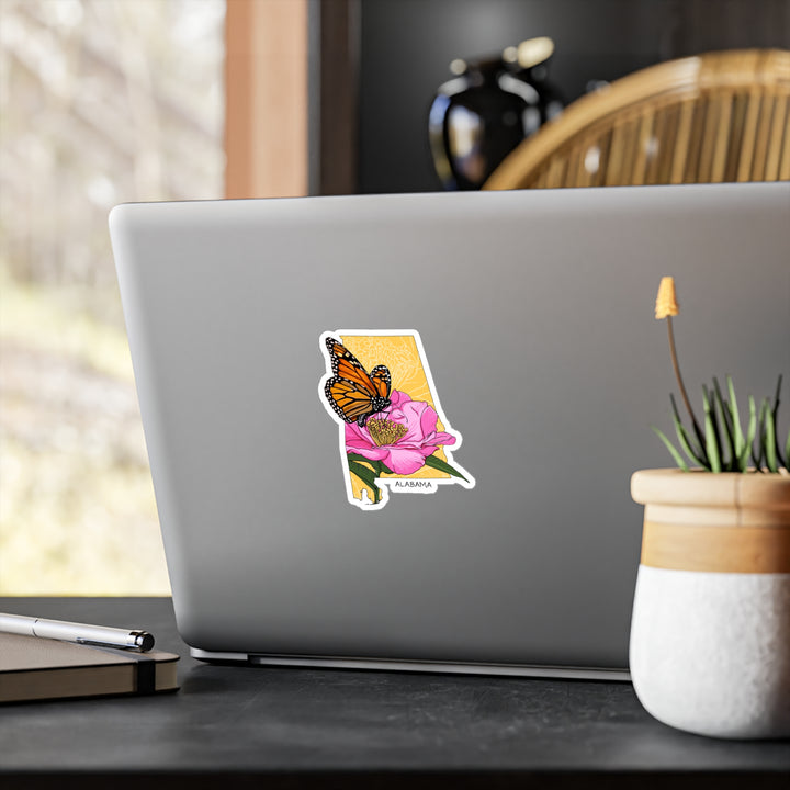 Alabama State Flowers + Insects Sticker — Monarch Butterfly + Camellia  — Kiss-Cut Vinyl Decal