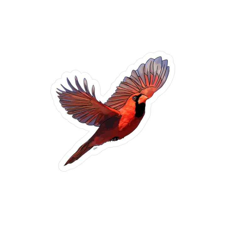 Flying Cardinal Vinyl Sticker — Kiss-Cut Red Bird Decal for Laptops, Windows & Water Bottles
