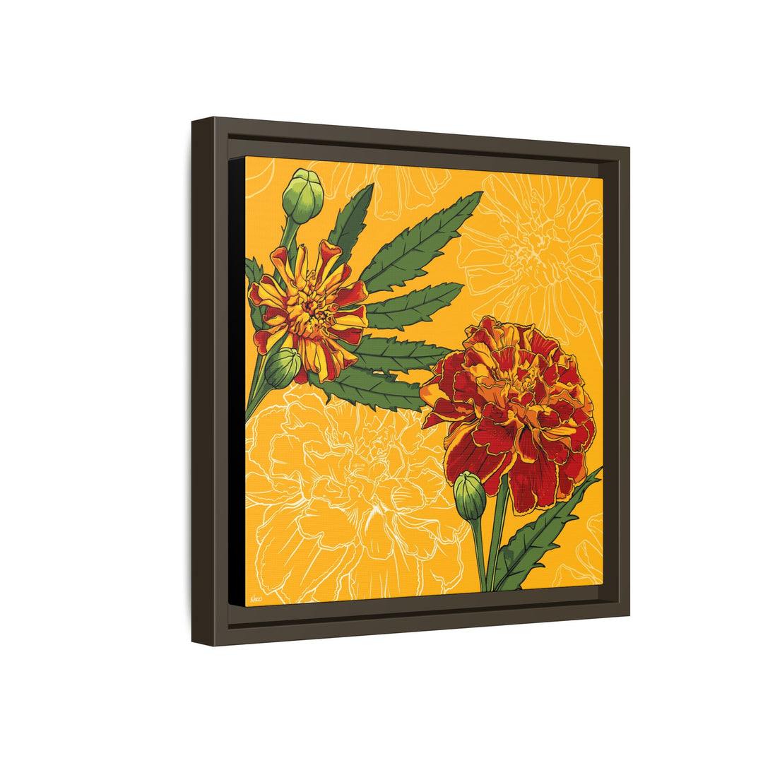 Marigold: October Birth Month Flower — Framed Canvas Print Wall Art