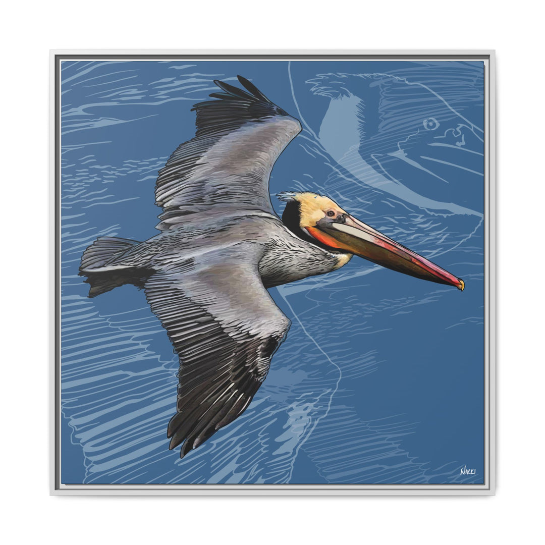 Brown Pelican: Louisiana State Bird  —  Framed Canvas Print