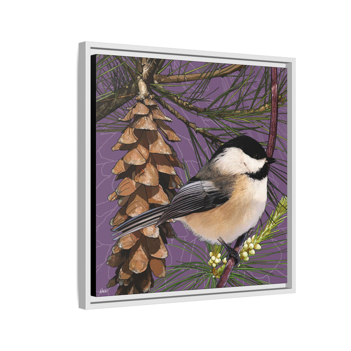 Black-capped Chickadee: Maine State Bird — Framed Canvas Print