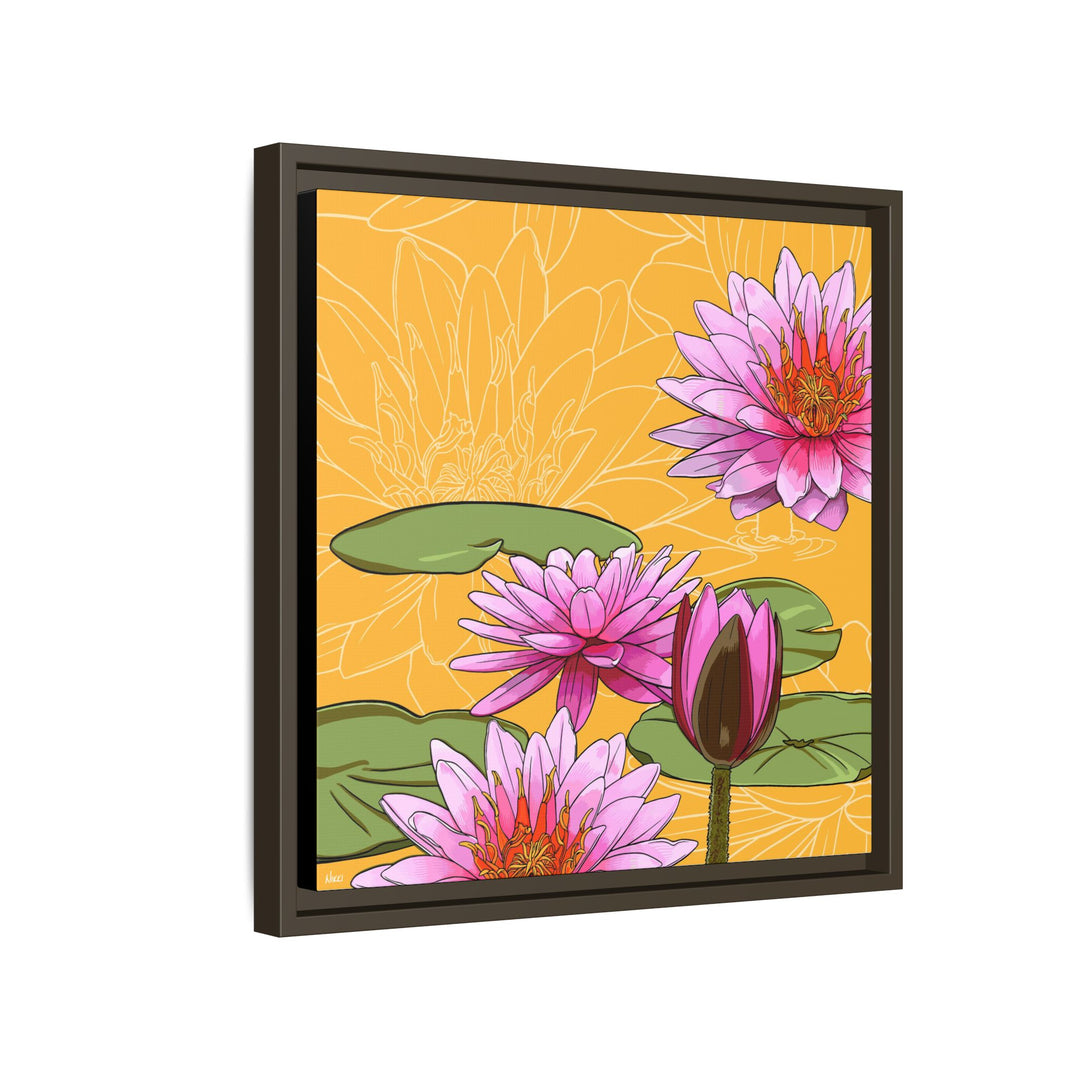 Water Lily: July Birth Month Flower — Framed Canvas Print Wall Art