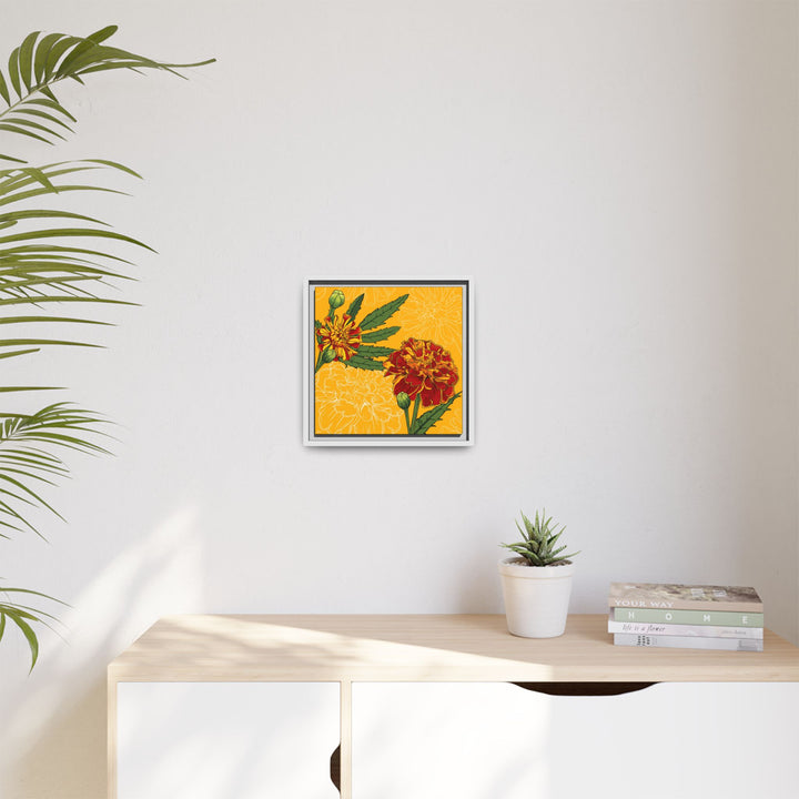 Marigold: October Birth Month Flower — Framed Canvas Print Wall Art