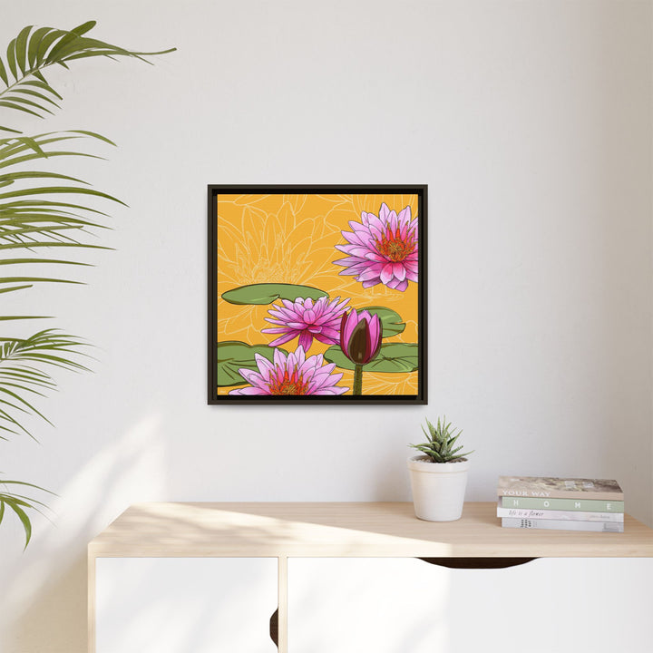 Water Lily: July Birth Month Flower — Framed Canvas Print Wall Art