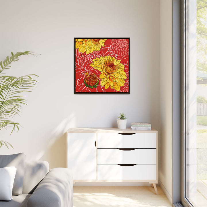 Chrysanthemum: November Birth Month Flower — Framed Canvas Print Wall Art