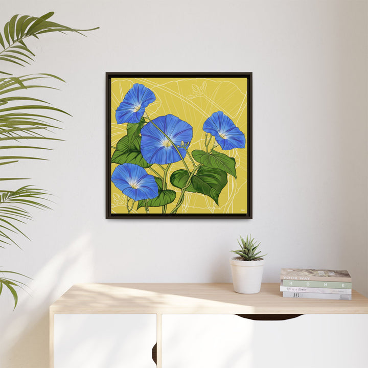 Blue Morning Glory: September Birth Month Flower — Framed Canvas Print Wall Art