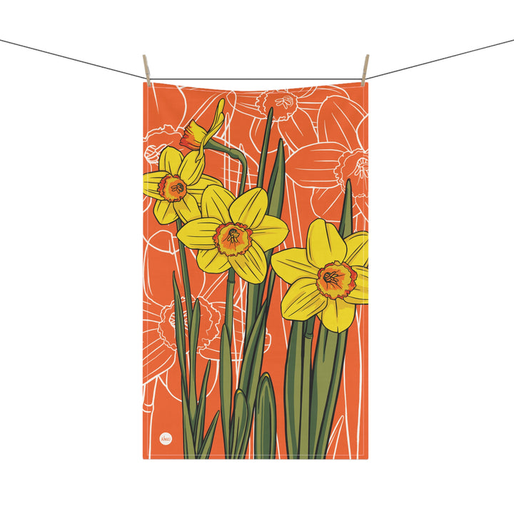 Daffodil Floral Cotton Tea Towel — March Birth Month Flower Kitchen Towel