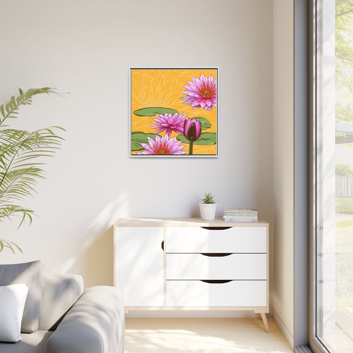 Water Lily: July Birth Month Flower — Framed Canvas Print Wall Art