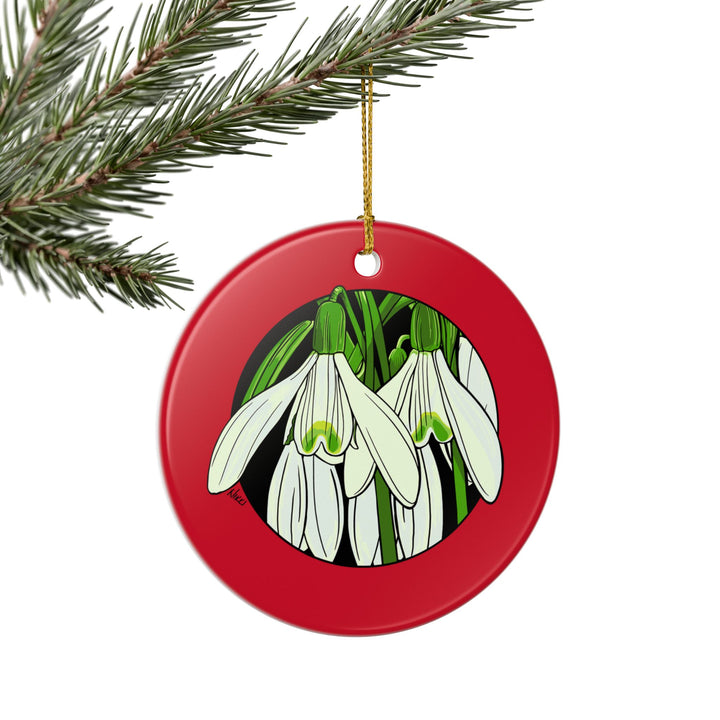 Snowdrop Floral Ceramic Ornament — Double-Sided Holiday Decoration