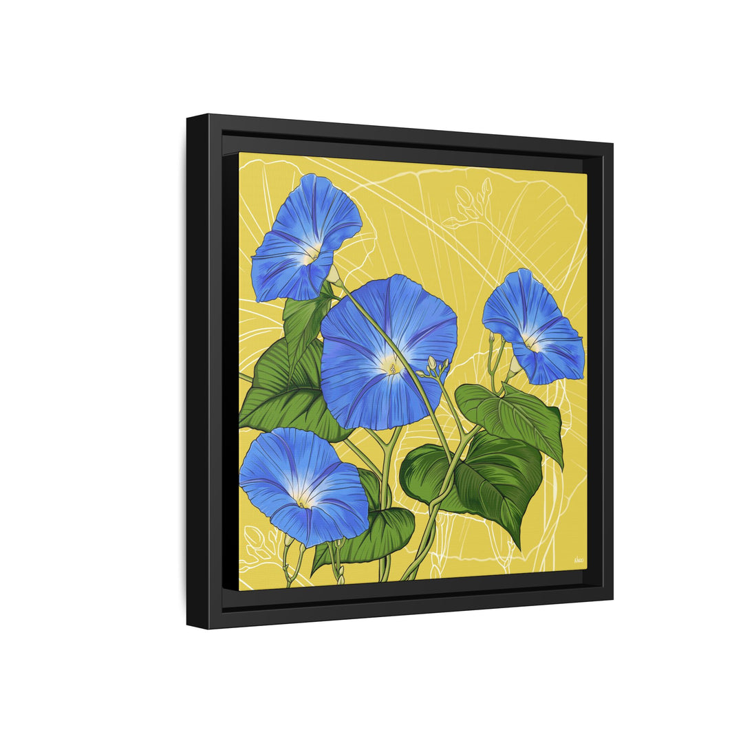 Blue Morning Glory: September Birth Month Flower — Framed Canvas Print Wall Art