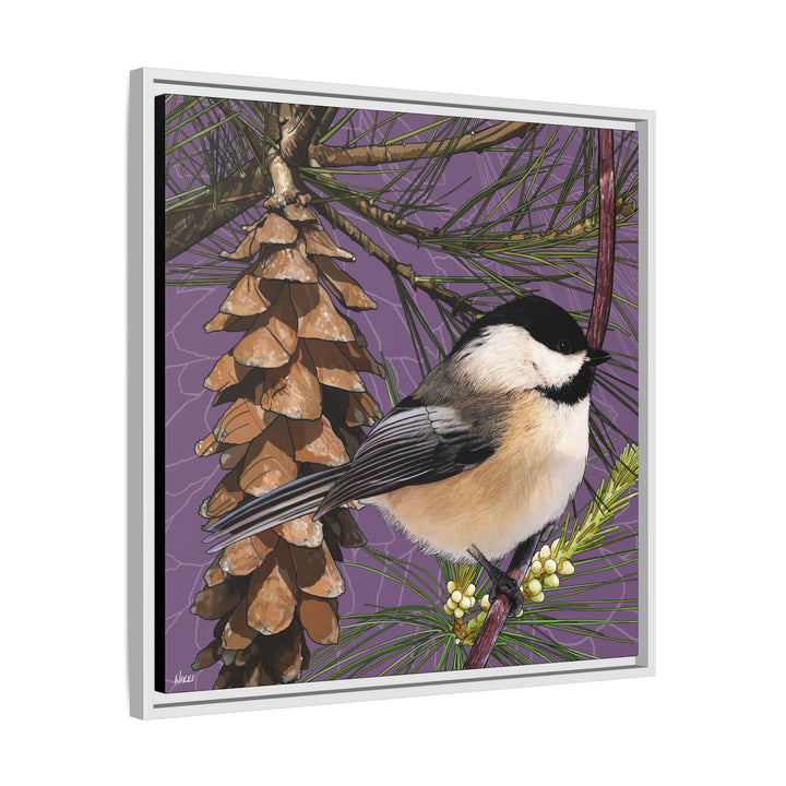 Black-capped Chickadee: Maine State Bird — Framed Canvas Print