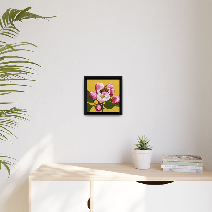 Apple Blossom & Honeybee Framed Canvas — Arkansas State Flower Wall Art