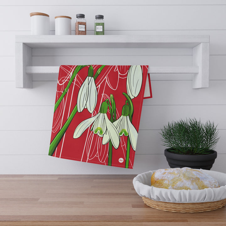 Snowdrop Floral Cotton Tea Towel — January Birth Month Flower Kitchen Towel