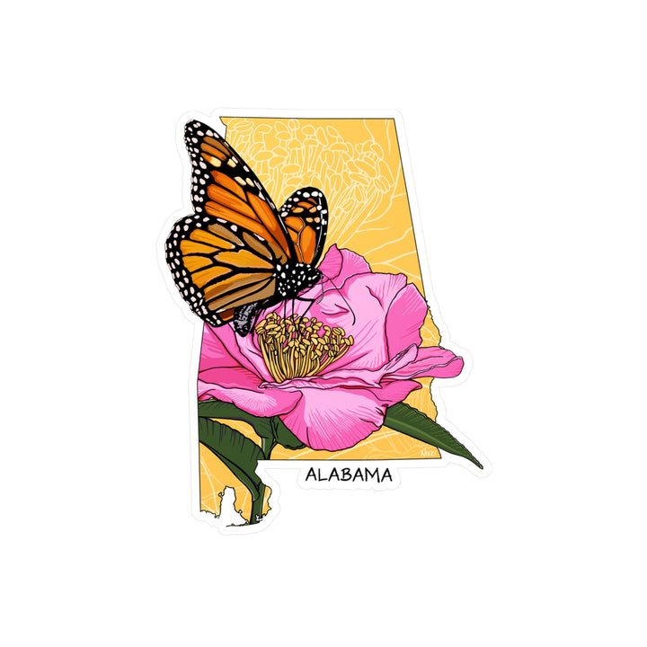 Alabama State Flowers + Insects Sticker — Monarch Butterfly + Camellia  — Kiss-Cut Vinyl Decal