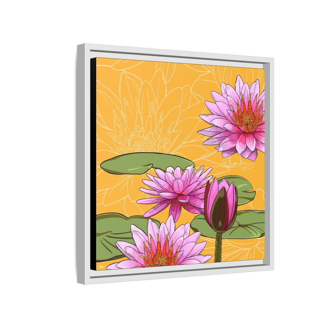 Water Lily: July Birth Month Flower — Framed Canvas Print Wall Art