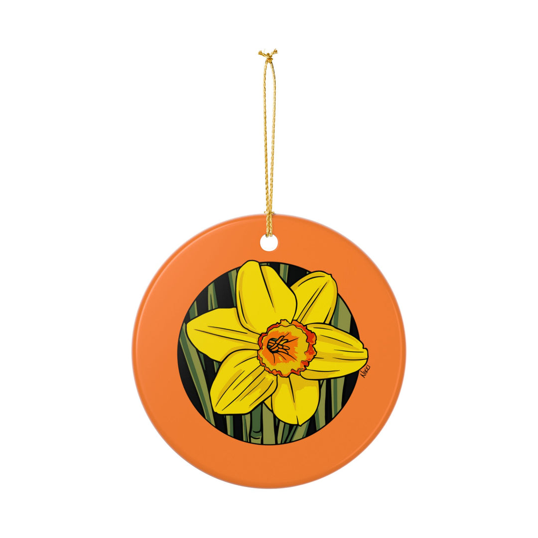 Yellow Daffodil Ceramic Ornament — Double-Sided Floral Holiday Decor