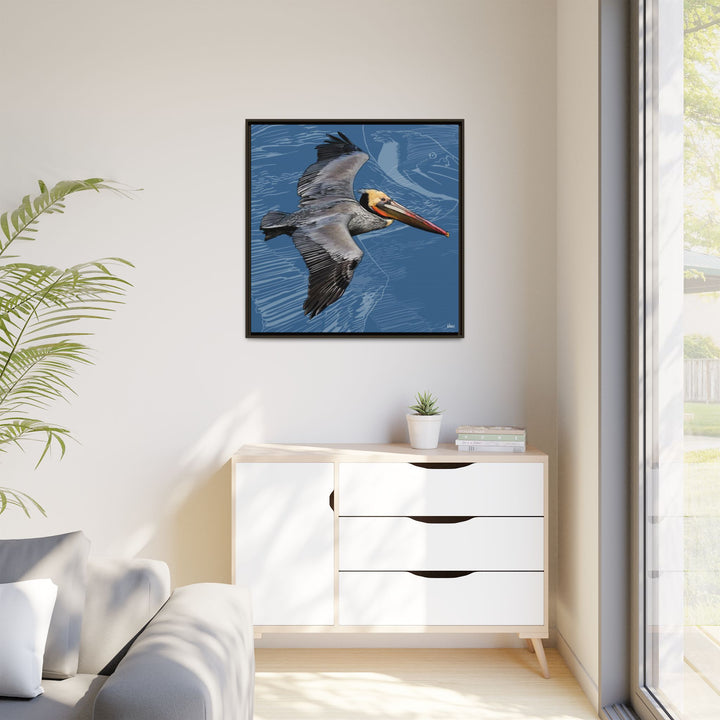 Brown Pelican: Louisiana State Bird  —  Framed Canvas Print