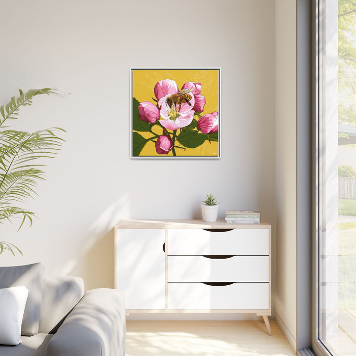 Apple Blossom & Honeybee Framed Canvas — Arkansas State Flower Wall Art