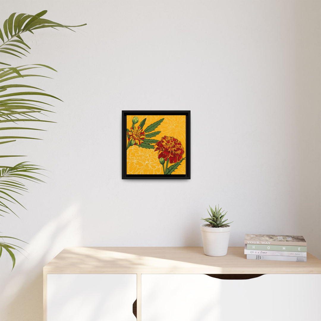 Marigold: October Birth Month Flower — Framed Canvas Print Wall Art