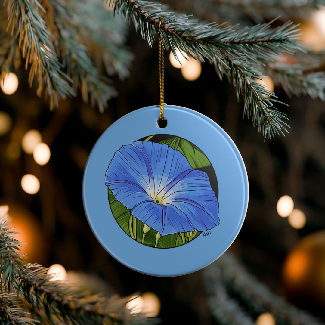 Morning Glory Ceramic Ornament — Floral Two-Sided Holiday Decoration