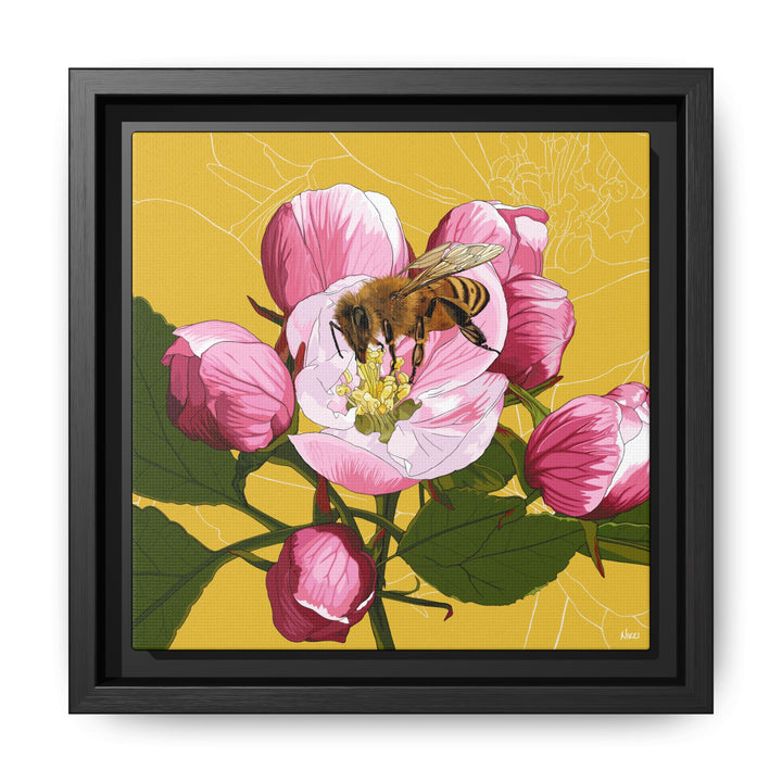 Apple Blossom & Honeybee Framed Canvas — Arkansas State Flower Wall Art