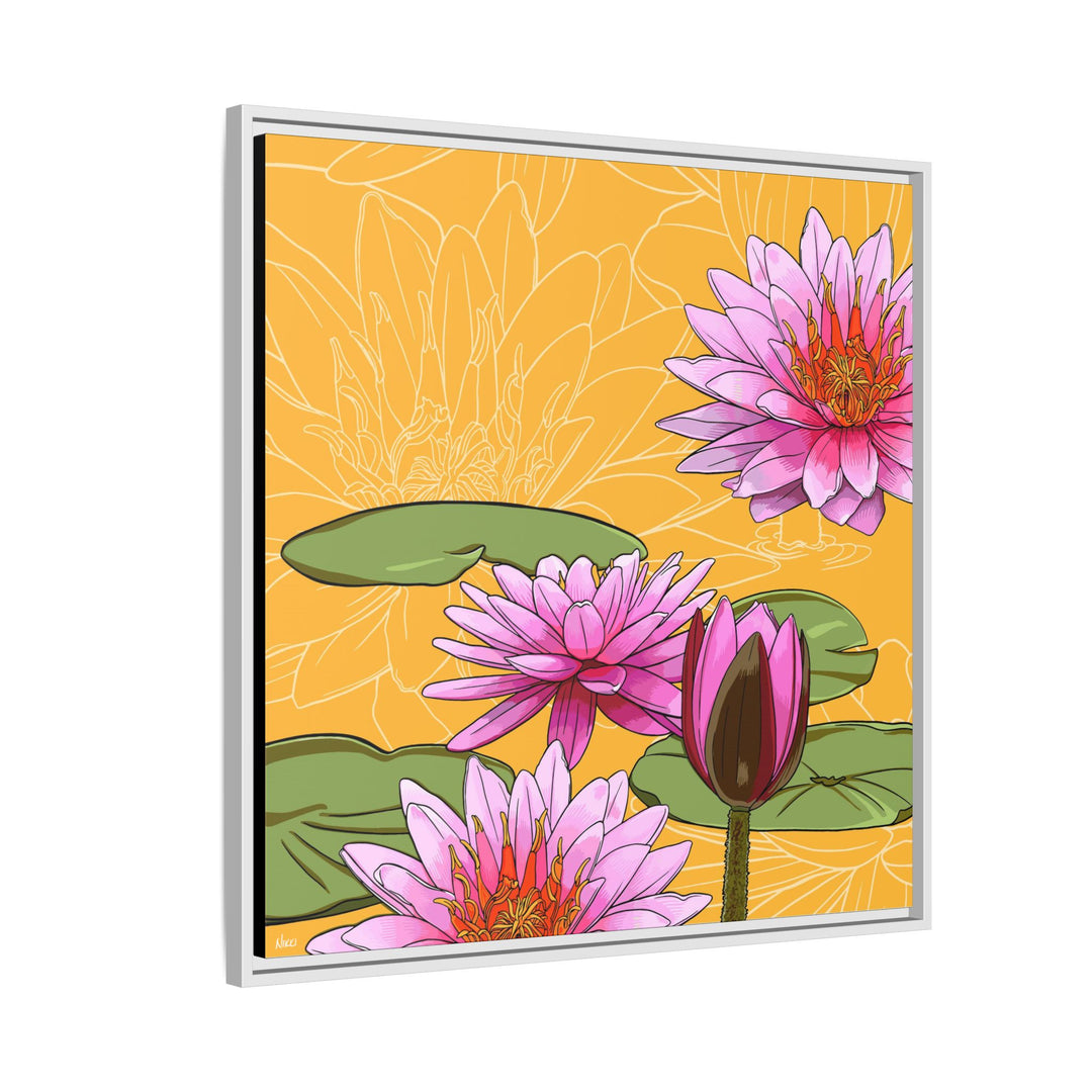 Water Lily: July Birth Month Flower — Framed Canvas Print Wall Art