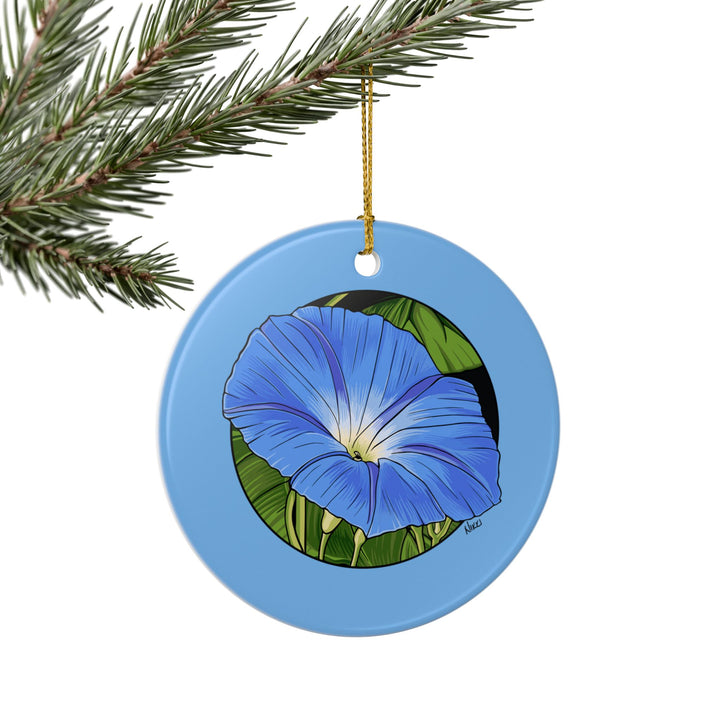 Morning Glory Ceramic Ornament — Floral Two-Sided Holiday Decoration