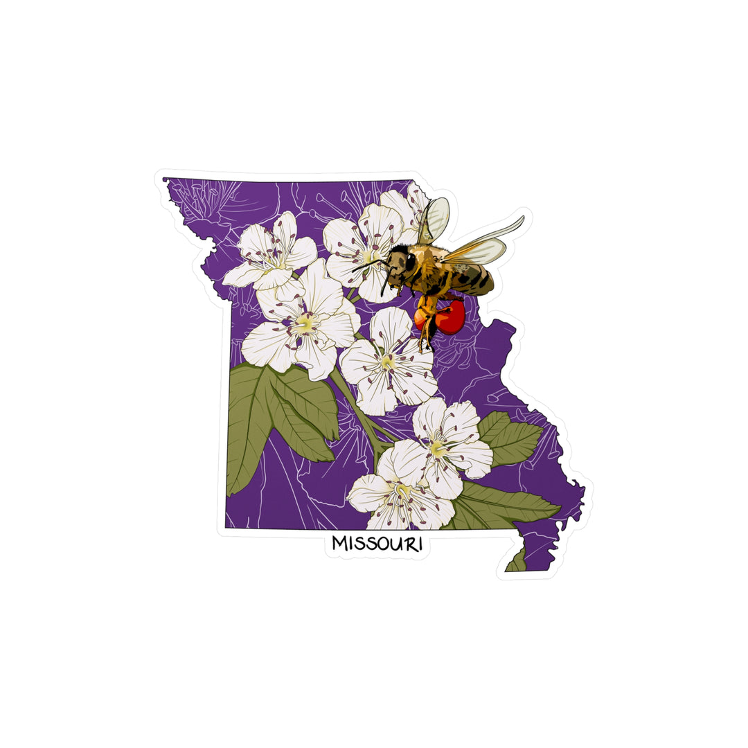 Missouri State Flower + Insect Sticker — Hawthorn +  Honeybee — Kiss-Cut Vinyl Decal