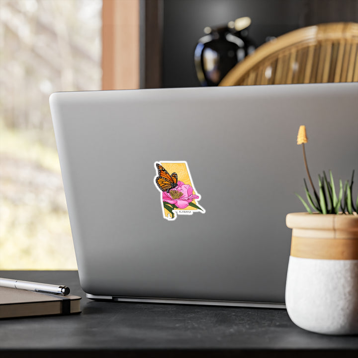 Alabama State Flowers + Insects Sticker — Monarch Butterfly + Camellia  — Kiss-Cut Vinyl Decal