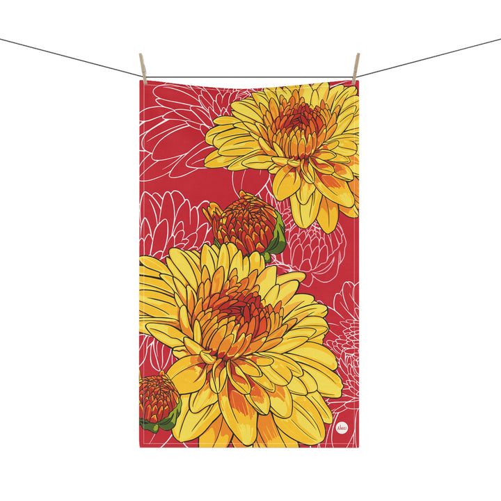 Chrysanthemum Cotton Tea Towel — November Birth Month Flower Kitchen Towel
