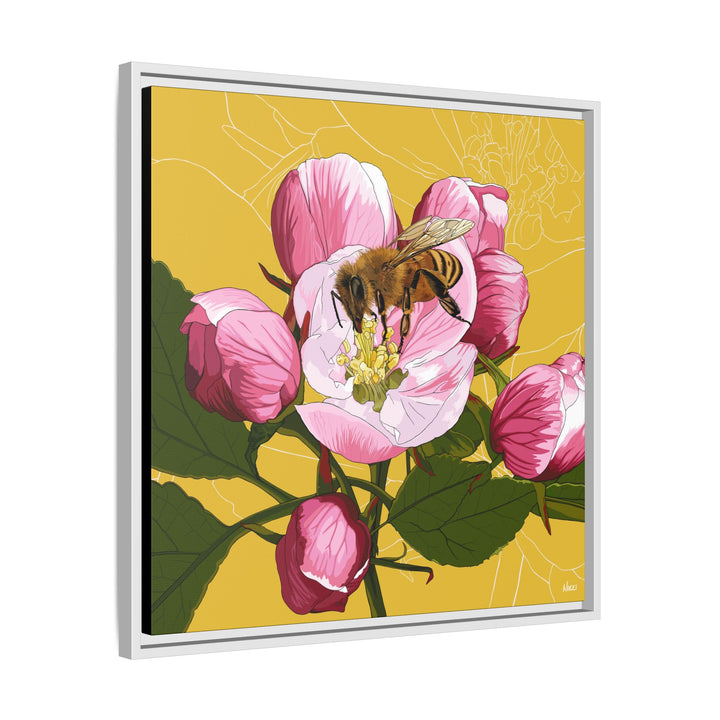 Apple Blossom & Honeybee Framed Canvas — Arkansas State Flower Wall Art