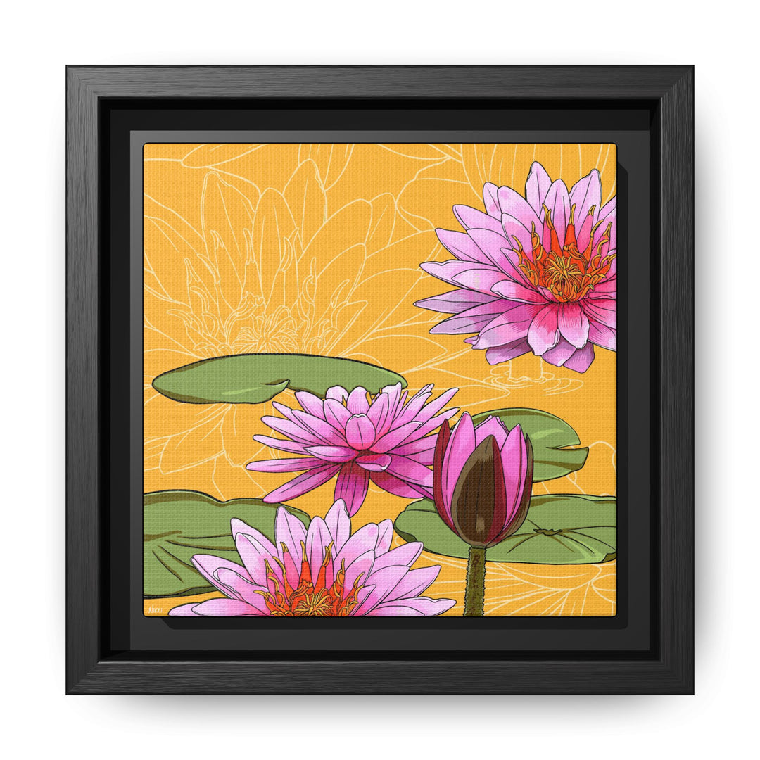 Water Lily: July Birth Month Flower — Framed Canvas Print Wall Art