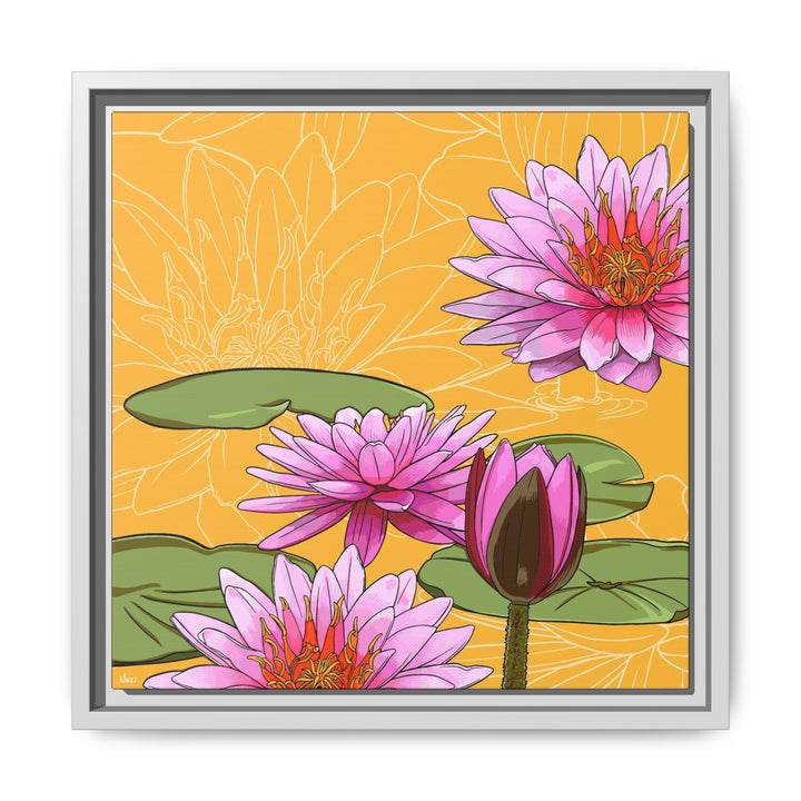 Water Lily: July Birth Month Flower — Framed Canvas Print Wall Art